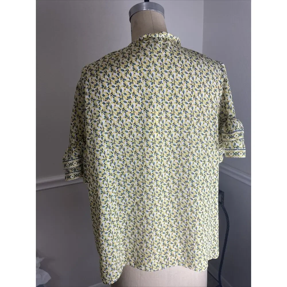 max studio, short sleeve blouse, multicolor, lemon print, large, NWT - Picture 4 of 8